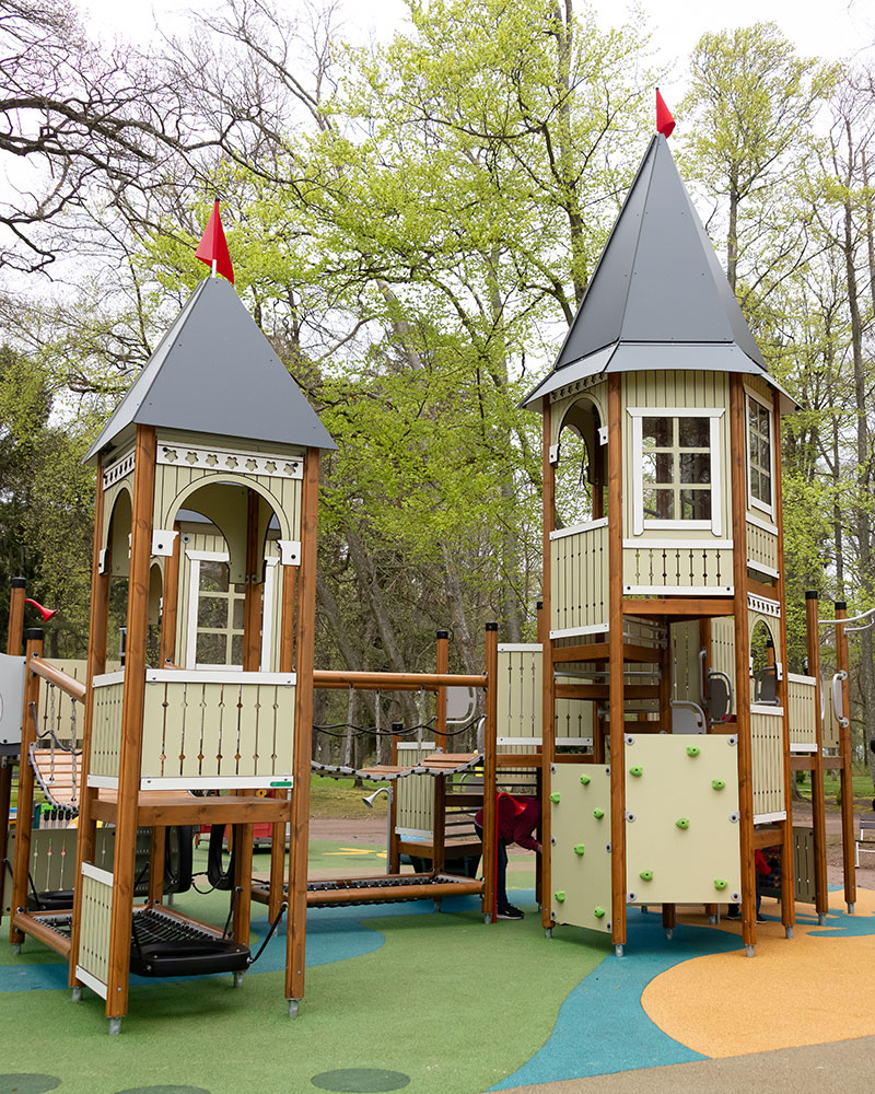Large castle themed playground unit.